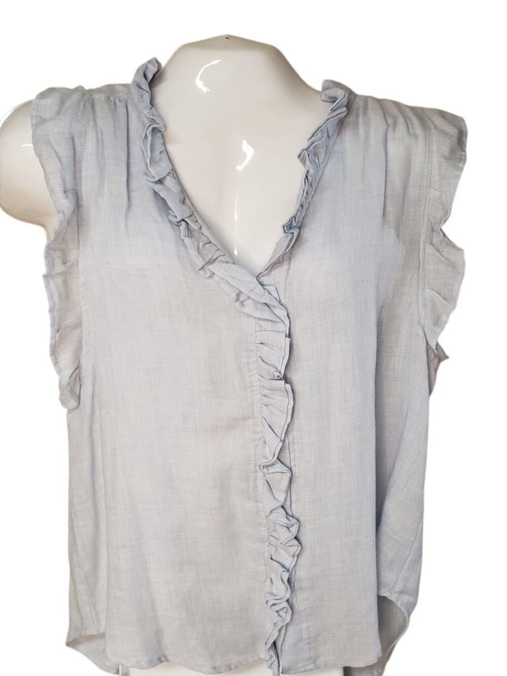 Women's Dylan Chambray Ruffle Denim Shirt Size S